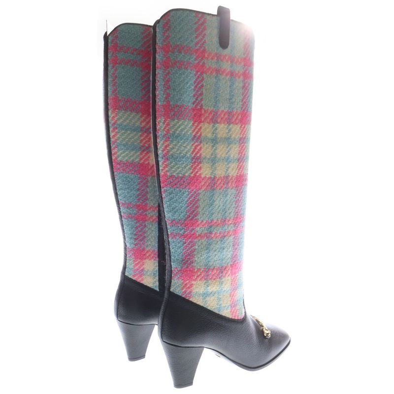 GUCCI Interlocking G Hosebit Leather Plaid Tweed Cut Replacement Heel Side Zip