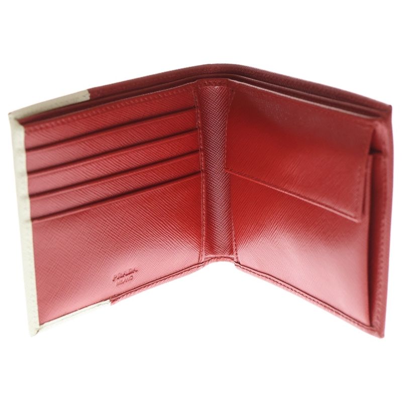 PRADA Saffiano Bifold Wallet Red X White 2m0738