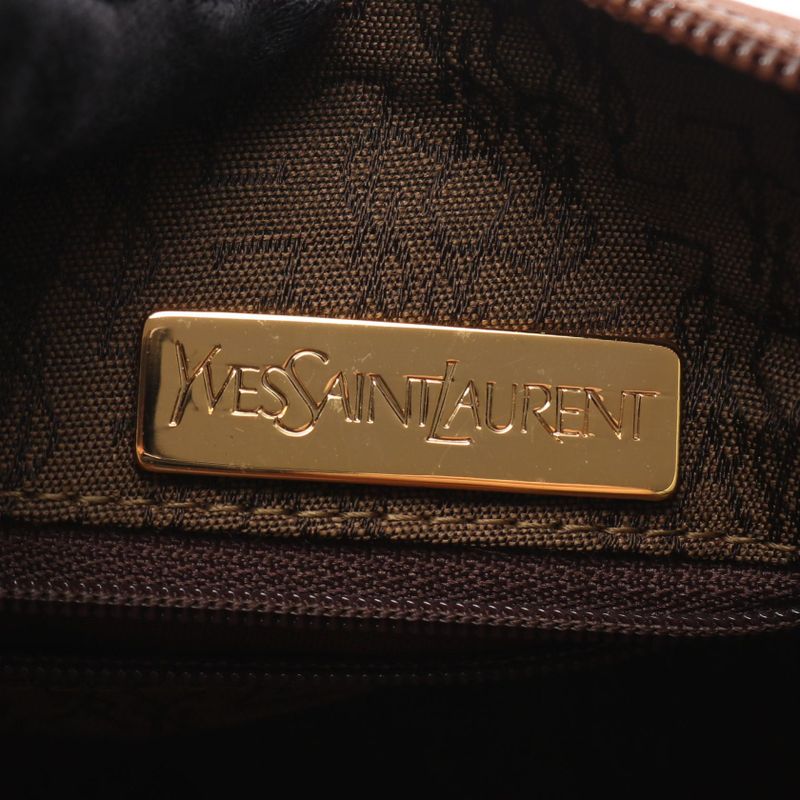 Yves Saint Laurent Handbag Khaki Brown PVC Coating Canvas Leather Drum Bag
