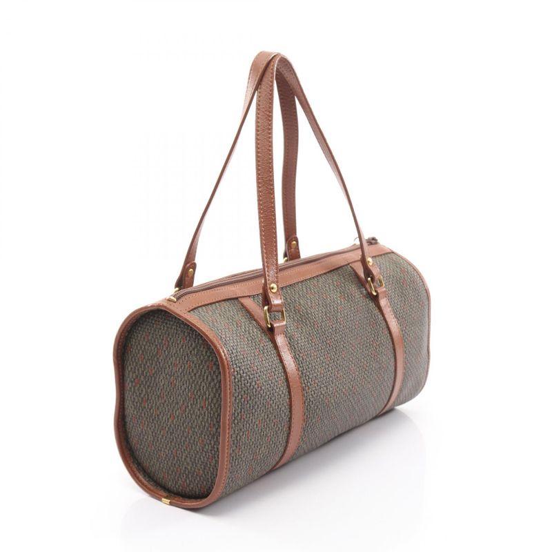 Yves Saint Laurent Handbag Khaki Brown PVC Coating Canvas Leather Drum Bag