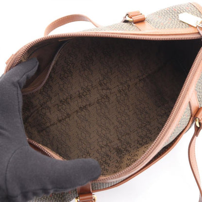 Yves Saint Laurent Handbag Khaki Brown PVC Coating Canvas Leather Drum Bag