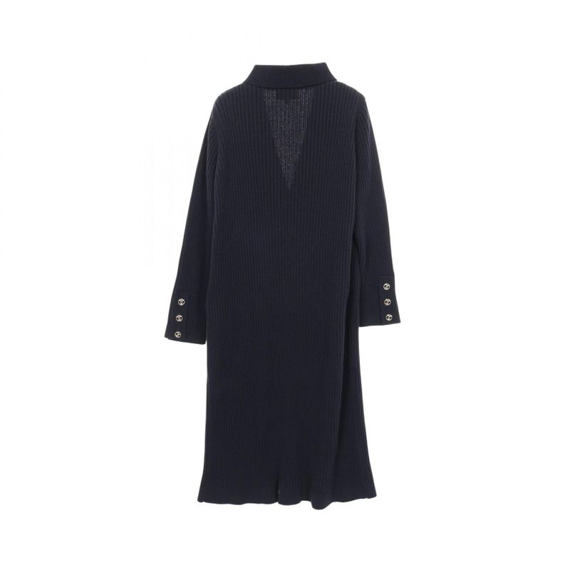 CHANEL Cardigan Coco Mark Button Knit Navy Cotton Long Cardigan Women's Used A