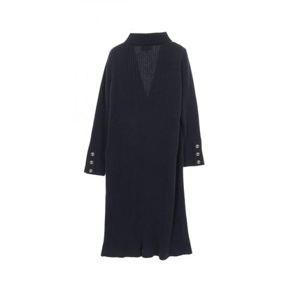 CHANEL Cardigan Coco Mark Button Knit Navy Cotton Long Cardigan Women's Used A