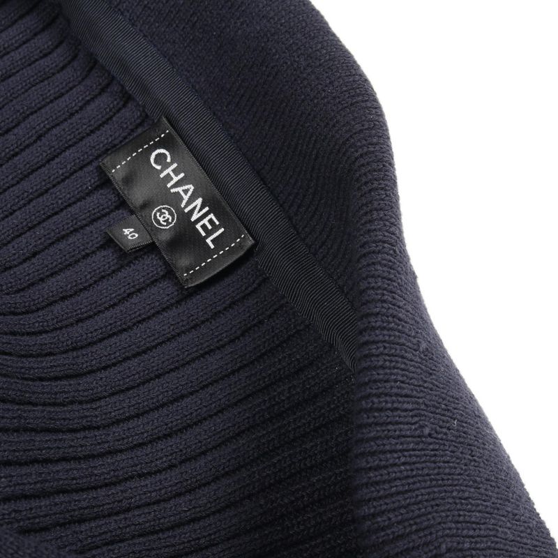 CHANEL Cardigan Coco Mark Button Knit Navy Cotton Long Cardigan Women's Used A