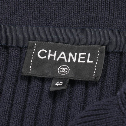 CHANEL Cardigan Coco Mark Button Knit Navy Cotton Long Cardigan Women's Used A