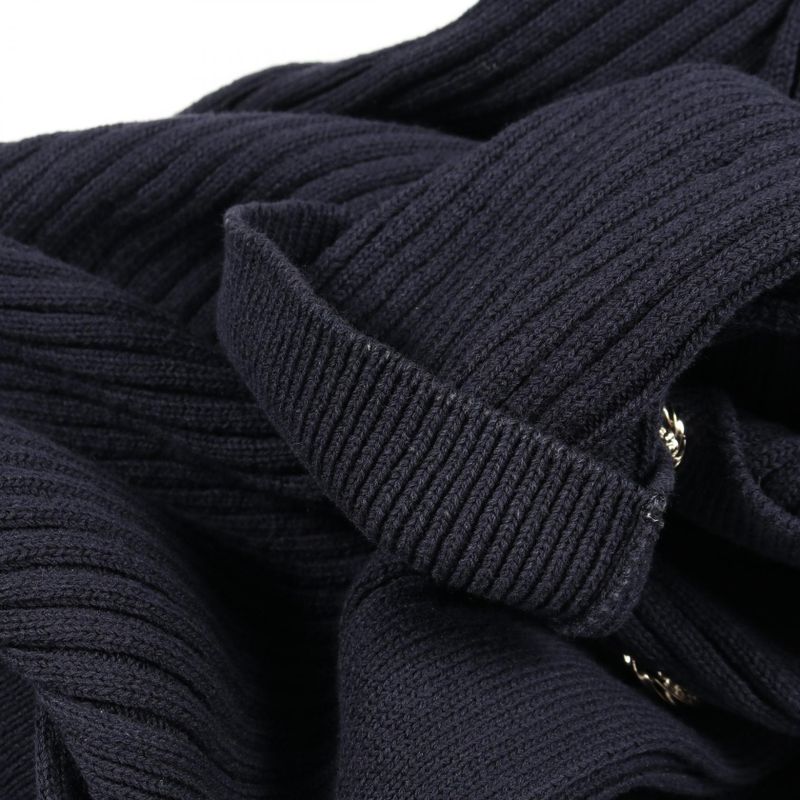 CHANEL Cardigan Coco Mark Button Knit Navy Cotton Long Cardigan Women's Used A