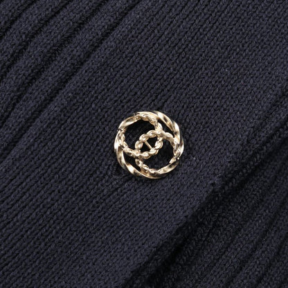CHANEL Cardigan Coco Mark Button Knit Navy Cotton Long Cardigan Women's Used A
