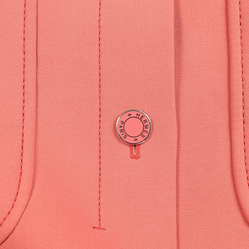 HERMES Stainless Color Coat Serie Button Wool Coat Ladies Used A