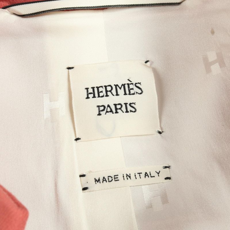 HERMES Stainless Color Coat Serie Button Wool Coat Ladies Used A