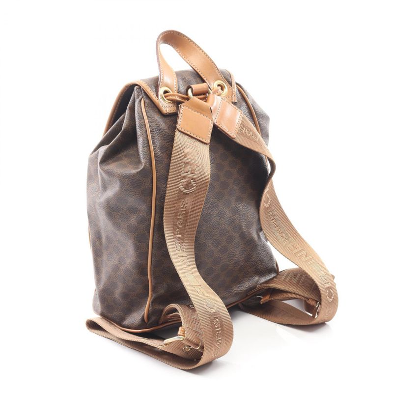 CELINE Rucksack Sac Backpack Macadam Dark Brown PVC Coating Canvas Leather