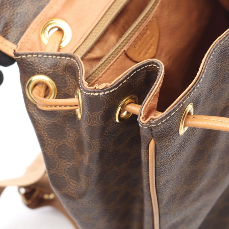 CELINE Rucksack Sac Backpack Macadam Dark Brown PVC Coating Canvas Leather