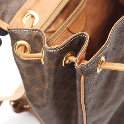 CELINE Rucksack Sac Backpack Macadam Dark Brown PVC Coating Canvas Leather