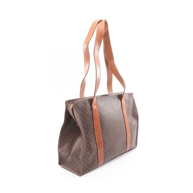 CELINE Tote Bag Macadam Dark Brown PVC Coating Canvas Leather Macadam Tote Bag