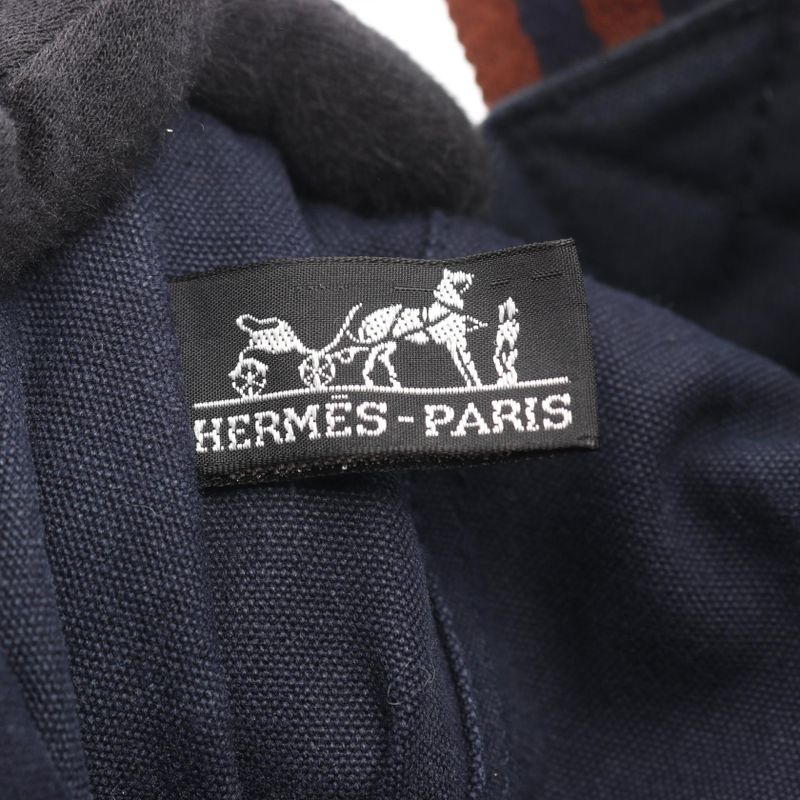 HERMES Tote Bag Fourre Tout MM Navy Brown Canvas Fourre Tout Tote MM Women's