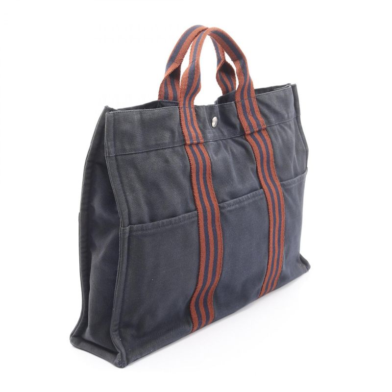 HERMES Tote Bag Fourre Tout MM Navy Brown Canvas Fourre Tout Tote MM Women's