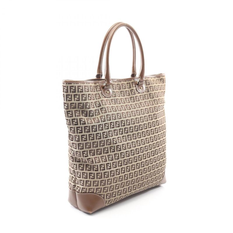 FENDI Tote Bag Zucchino Brown Canvas Leather Zucchino Tote Bag Women's Used B