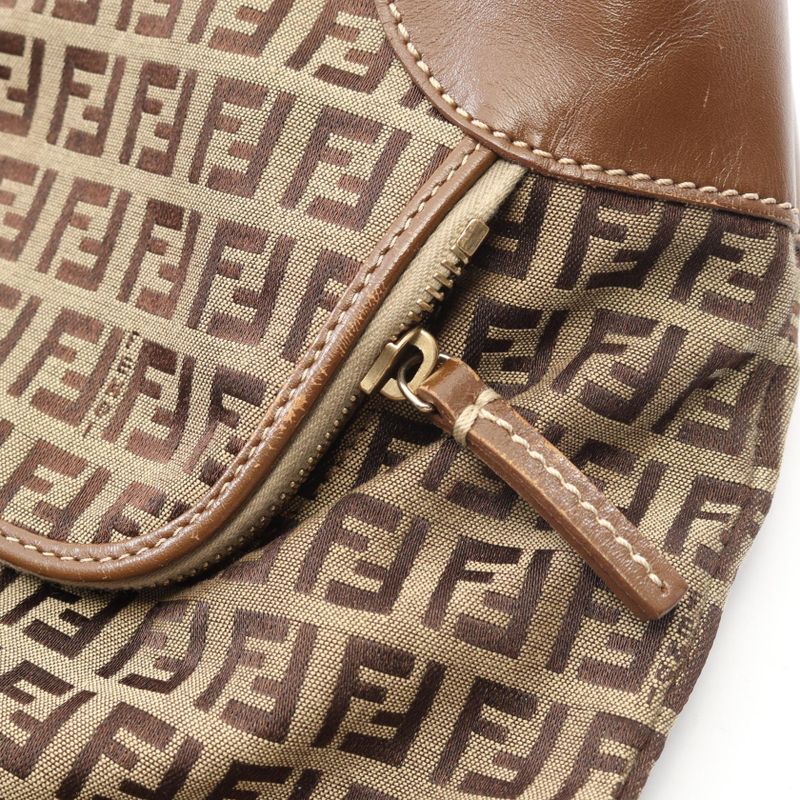 FENDI Tote Bag Zucchino Brown Canvas Leather Zucchino Tote Bag Women's Used B
