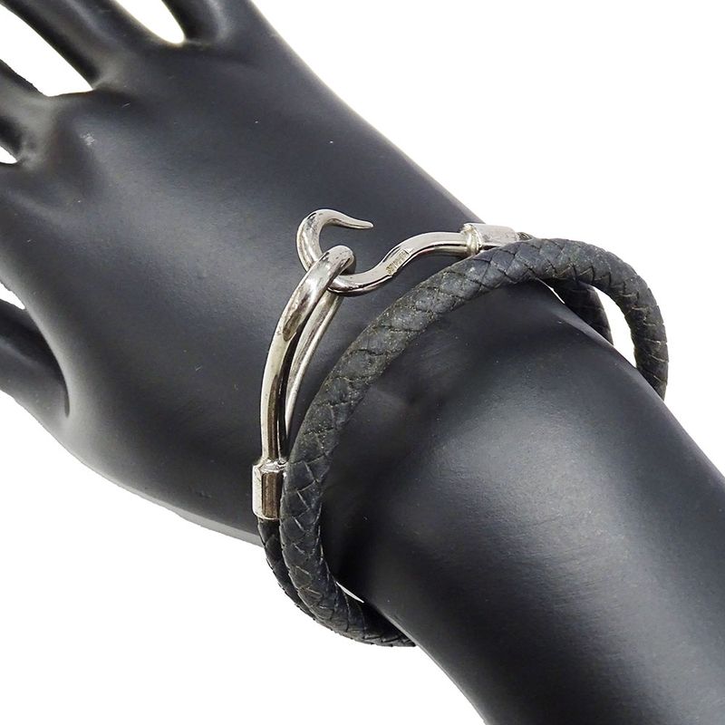 HERMES Choker Ladies Brand Jumbo Leather Black Silver Hardware Accessories 2way