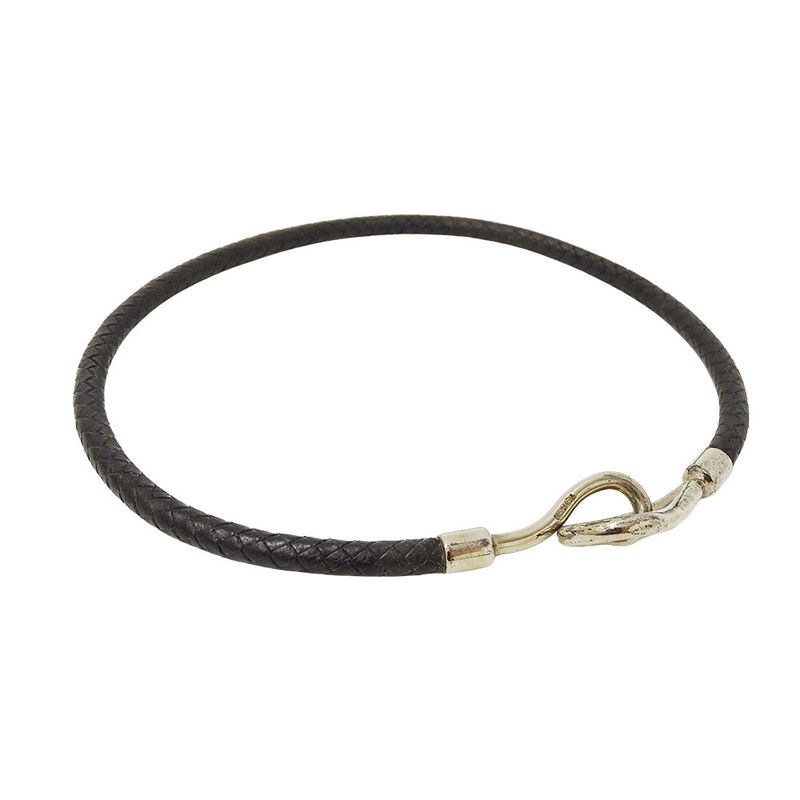 HERMES Choker Ladies Brand Jumbo Leather Black Silver Hardware Accessories 2way