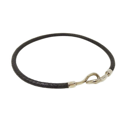 HERMES Choker Ladies Brand Jumbo Leather Black Silver Hardware Accessories 2way