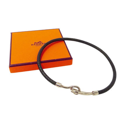 HERMES Choker Ladies Brand Jumbo Leather Black Silver Hardware Accessories 2way