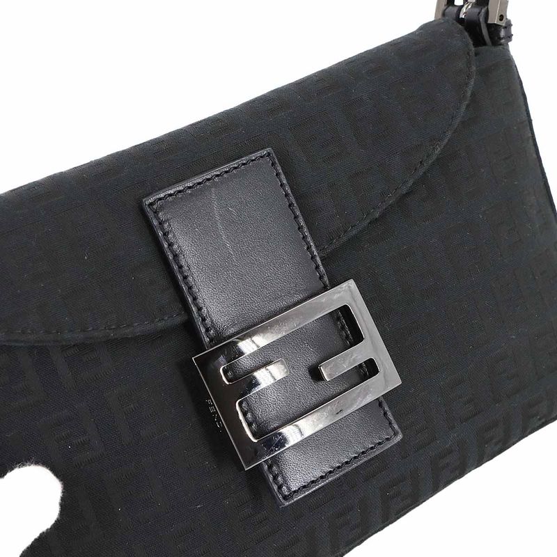 FENDI Zucchino Mamma Baguette Shoulder Bag Canvas Leather Black 8br003 90308271