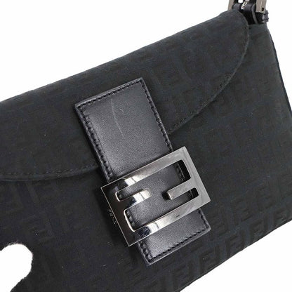 FENDI Zucchino Mamma Baguette Shoulder Bag Canvas Leather Black 8br003 90308271