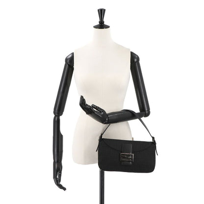 FENDI Zucchino Mamma Baguette Shoulder Bag Canvas Leather Black 8br003 90308271