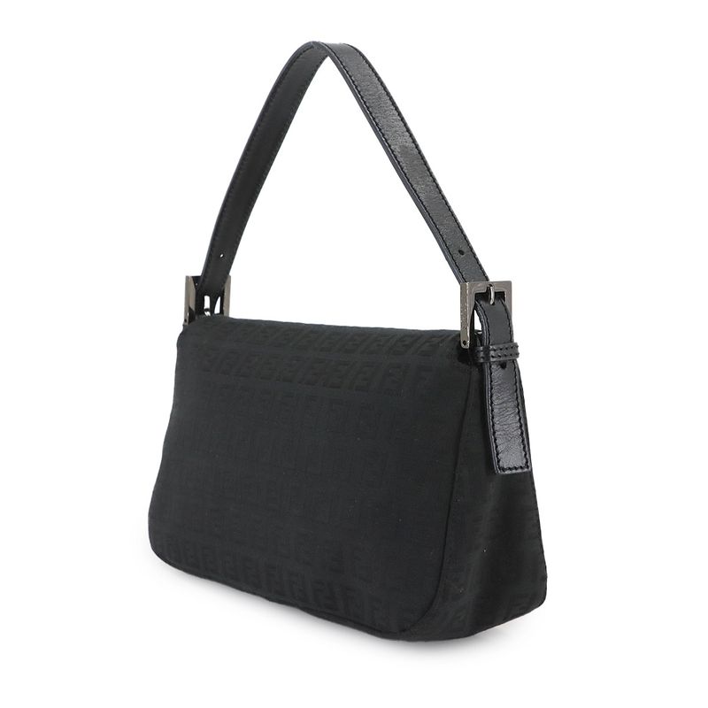FENDI Zucchino Mamma Baguette Shoulder Bag Canvas Leather Black 8br003 90308271