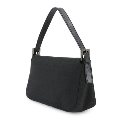 FENDI Zucchino Mamma Baguette Shoulder Bag Canvas Leather Black 8br003 90308271