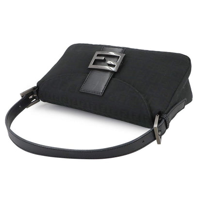FENDI Zucchino Mamma Baguette Shoulder Bag Canvas Leather Black 8br003 90308271