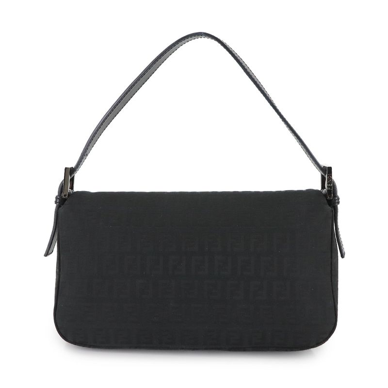 FENDI Zucchino Mamma Baguette Shoulder Bag Canvas Leather Black 8br003 90308271