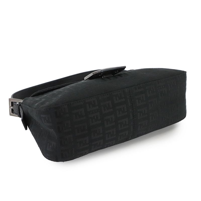 FENDI Zucchino Mamma Baguette Shoulder Bag Canvas Leather Black 8br003 90308271