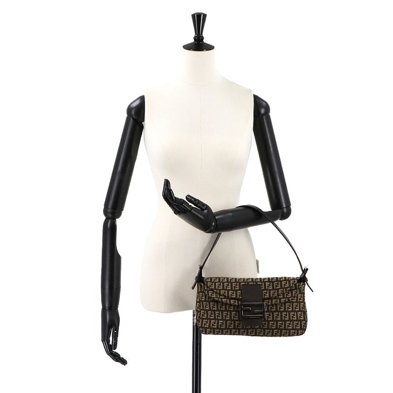 FENDI Zucchino Mamma Bucket Shoulder Bag Canvas Brown Beige 8br003 90308431