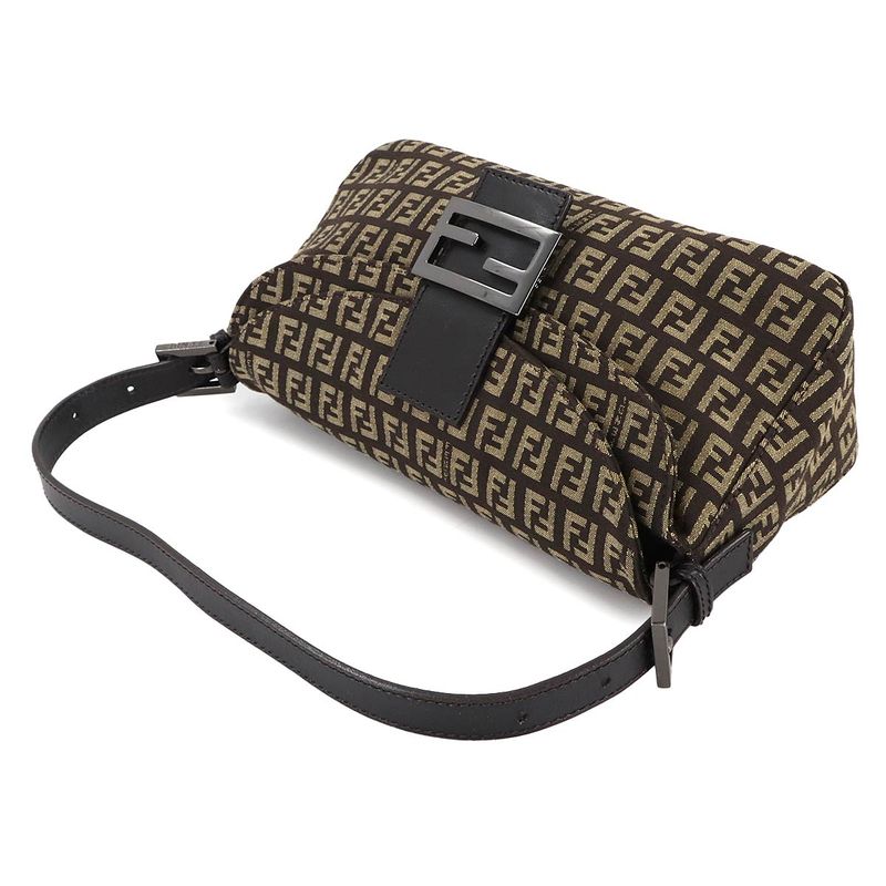 FENDI Zucchino Mamma Bucket Shoulder Bag Canvas Brown Beige 8br003 90308431