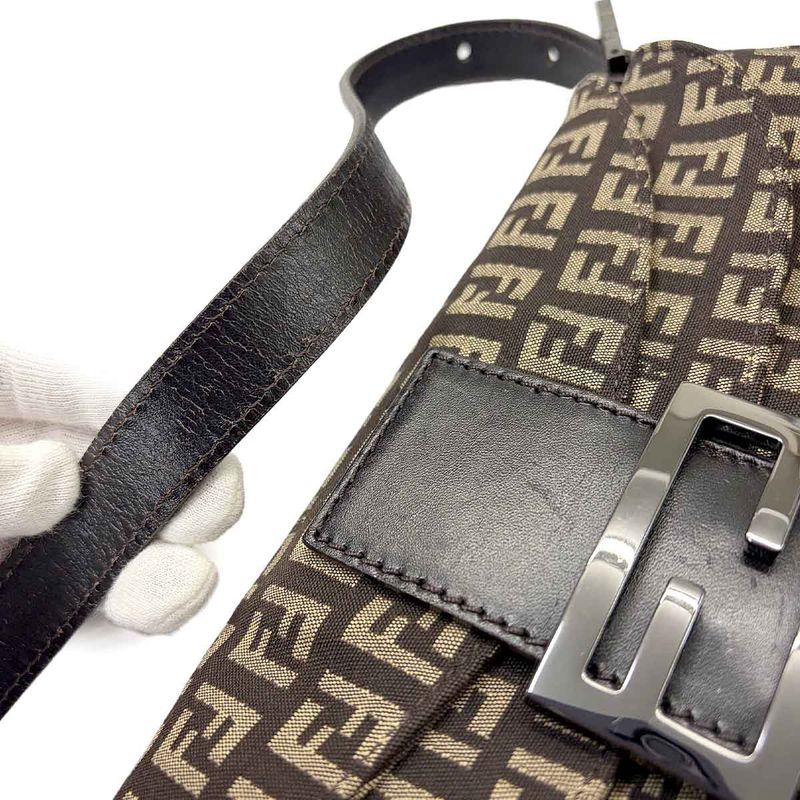 FENDI Zucchino Mamma Bucket Shoulder Bag Canvas Brown Beige 8br003 90308431