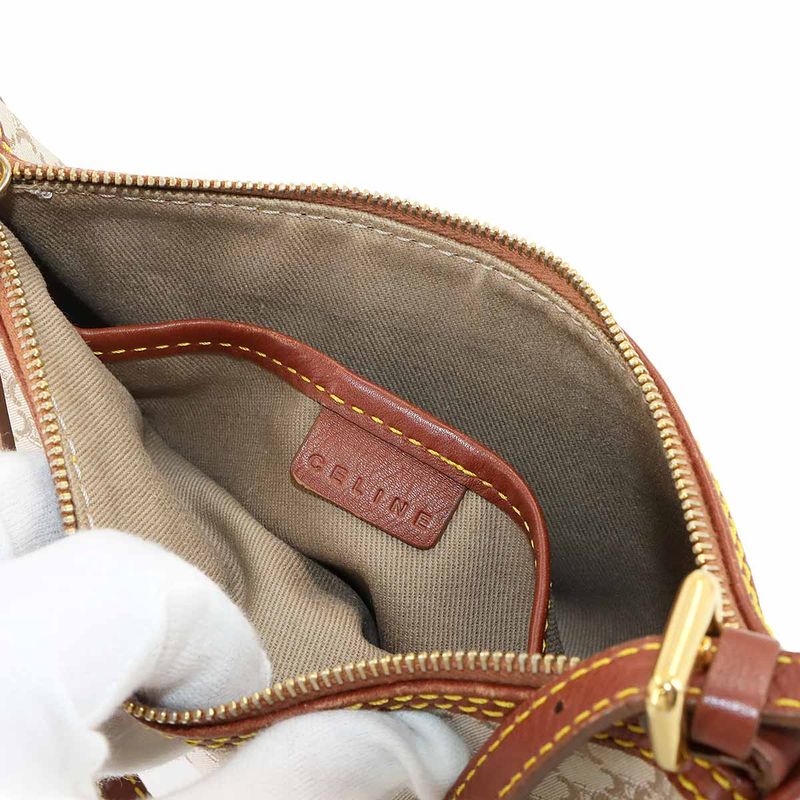 CELINE Macadam Hand Bag Canvas Leather Beige Brown Gold Hardware Vintage