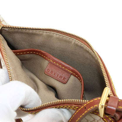 CELINE Macadam Hand Bag Canvas Leather Beige Brown Gold Hardware Vintage