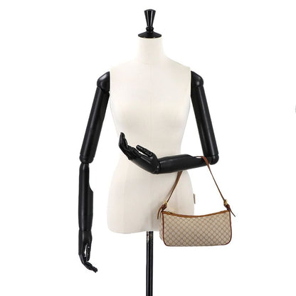CELINE Macadam Hand Bag Canvas Leather Beige Brown Gold Hardware Vintage