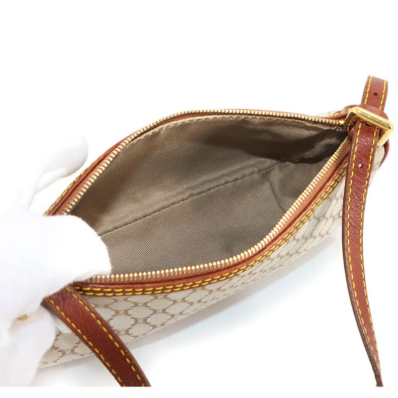 CELINE Macadam Hand Bag Canvas Leather Beige Brown Gold Hardware Vintage