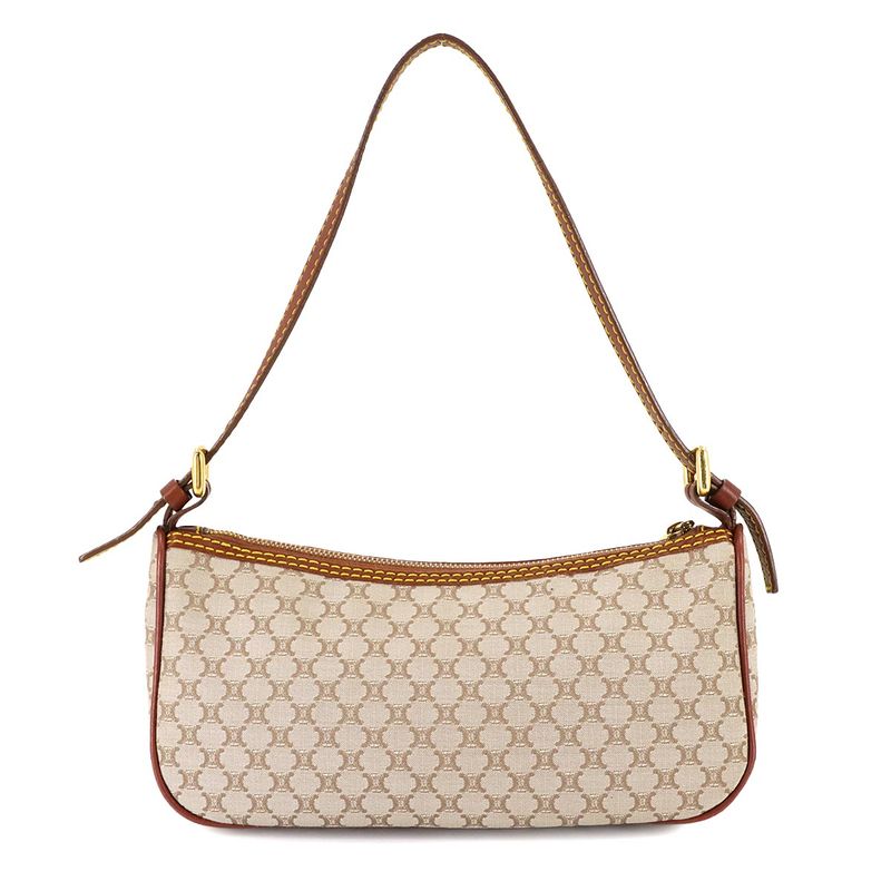 CELINE Macadam Hand Bag Canvas Leather Beige Brown Gold Hardware Vintage
