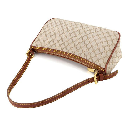 CELINE Macadam Hand Bag Canvas Leather Beige Brown Gold Hardware Vintage