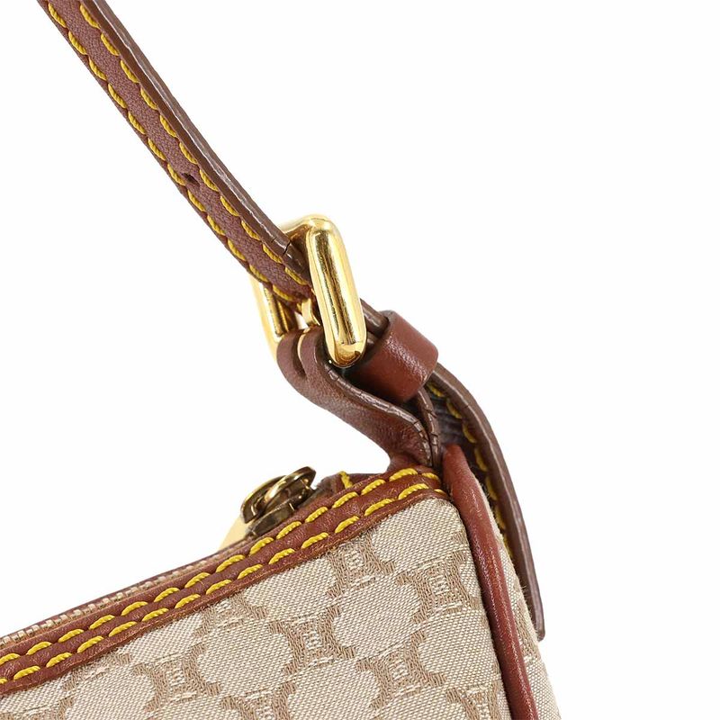 CELINE Macadam Hand Bag Canvas Leather Beige Brown Gold Hardware Vintage