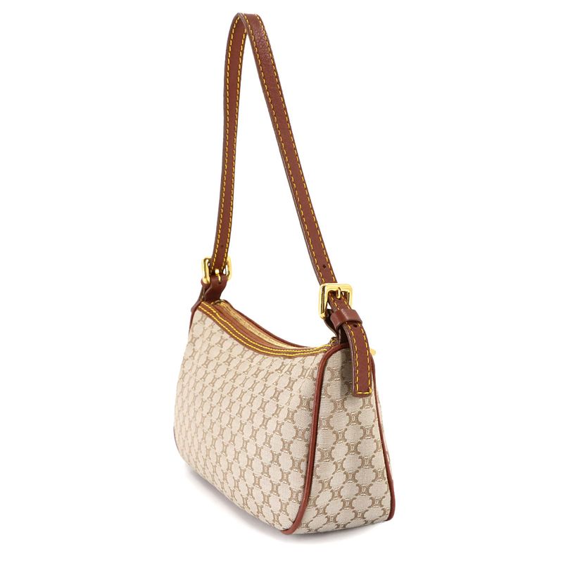 CELINE Macadam Hand Bag Canvas Leather Beige Brown Gold Hardware Vintage
