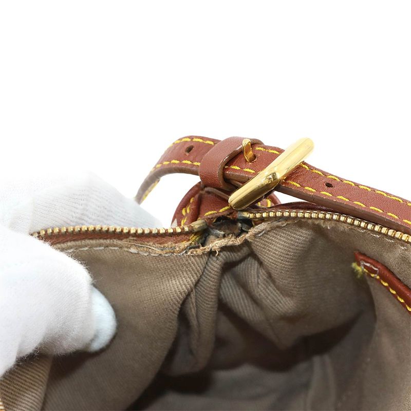 CELINE Macadam Hand Bag Canvas Leather Beige Brown Gold Hardware Vintage