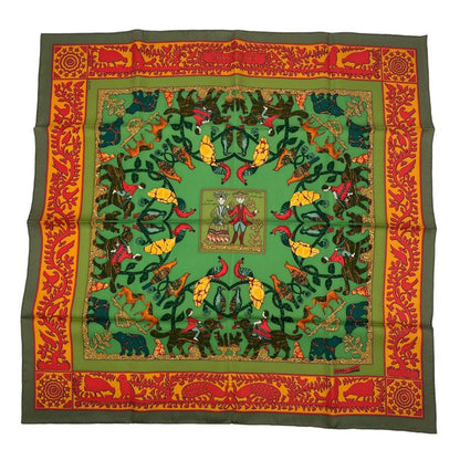 HERMES Scarf 100% Silk Early America Good Old America Animal Pattern Green Box