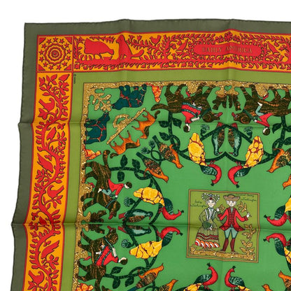 HERMES Scarf 100% Silk Early America Good Old America Animal Pattern Green Box