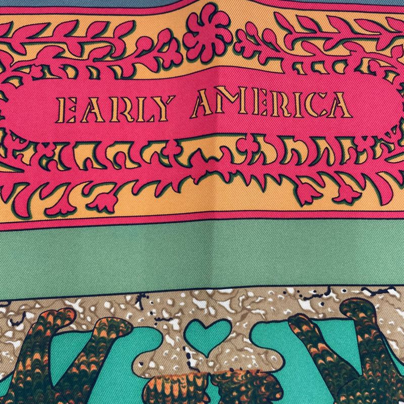 HERMES Scarf 100% Silk Early America Good Old America Animal Pattern Green Box