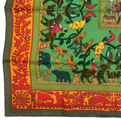 HERMES Scarf 100% Silk Early America Good Old America Animal Pattern Green Box