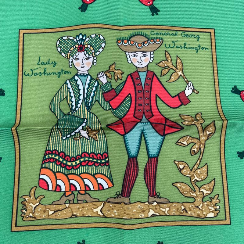 HERMES Scarf 100% Silk Early America Good Old America Animal Pattern Green Box